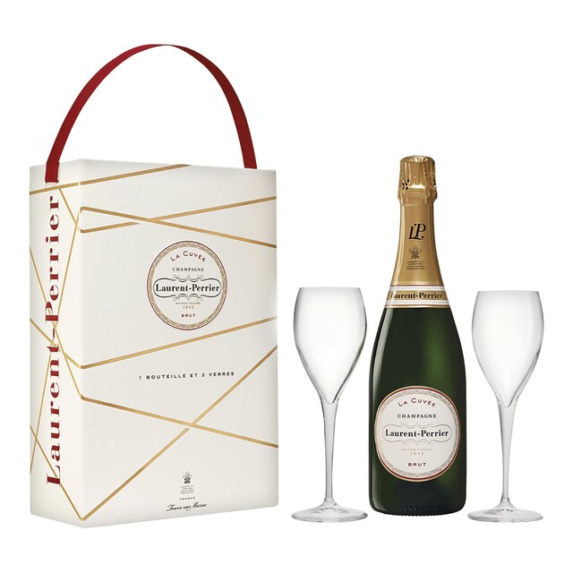 Estuche de champagne Laurent-Perrier La Cuvée con dos copas