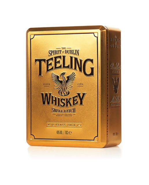 Estuche Whiskey irlandes Teeling Small Batch con dos vasos 4