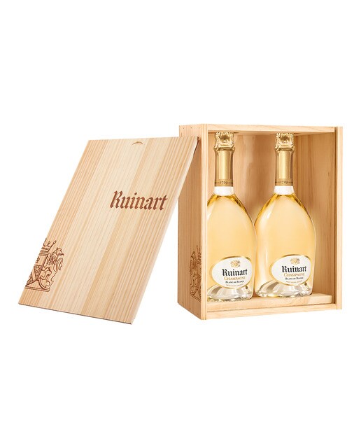 Estuche de madera con 2 botellas de champagne Ruinart Brut Blanc de Blancs 1