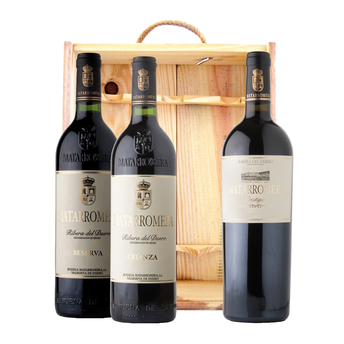 Estuche vinos tintos Matarromera Crianza, Reserva y Prestigio Ribera del Duero 2