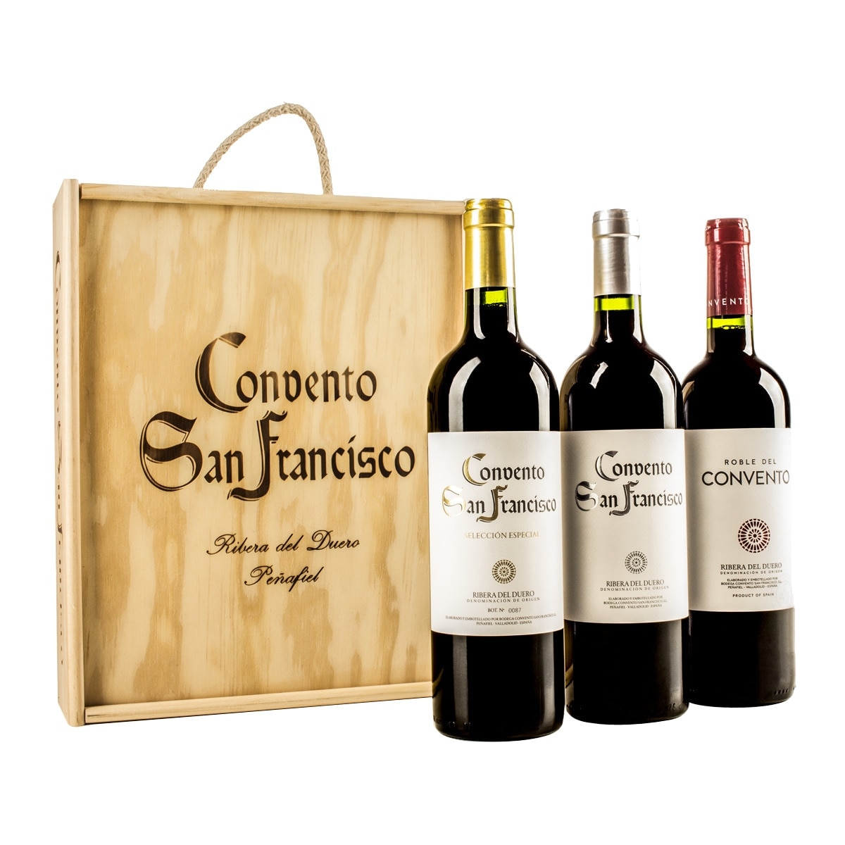 Estuche colección vino tinto Selección Especial 2016, Crianza 2018 y Roble Convento San Francisco 2020 Ribera del Duero 1