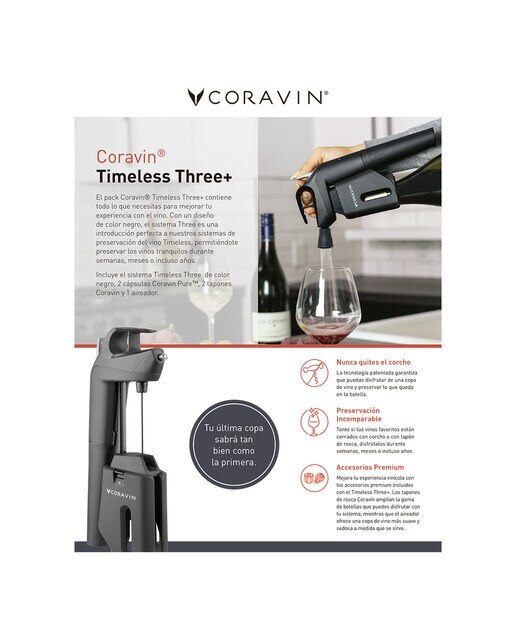 Sistema conservador de vinos con cápsula de gas Three + Coravín - Negro Negro-7