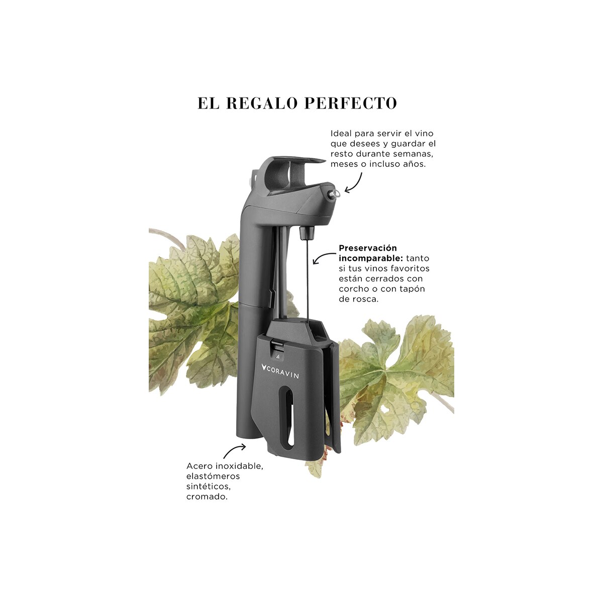 Sistema conservador de vinos con cápsula de gas Three + Coravín - Negro Negro-8