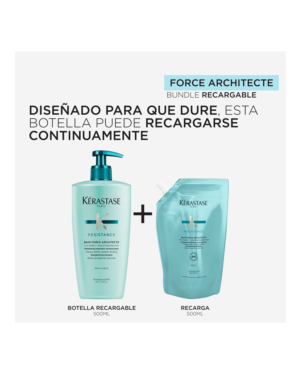 Recarga de Champú para Cabello Dañado Résistance Bain Force Architecte 500 ml Kérastase - 500 ml 4