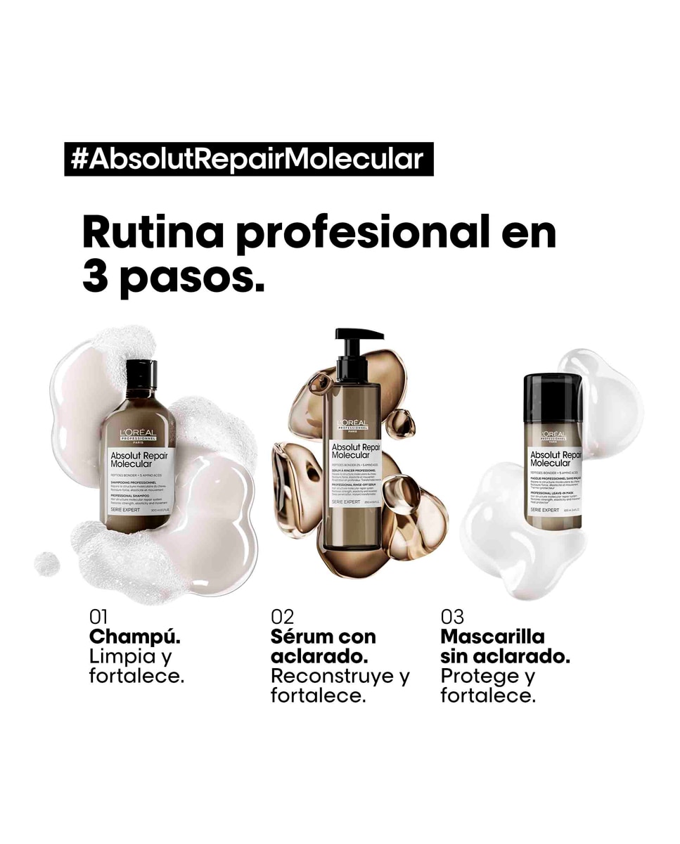 Mascarilla sin Aclarado para Cabello Dañado Serie Expert Absolut Repair Molecular L'Oreal Professionnel - 100 ml 9