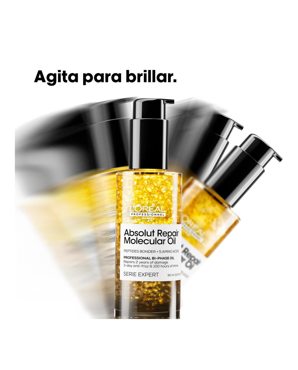 L’Oréal Professionnel Aceite Bifásico Reparador_ 100 Horas de Brillo_ Antifrizz_ Protector Térmico_ Sin Aclarado_ para Cabello Dañado_ Absolut Repair Molecular_ 90ml 5