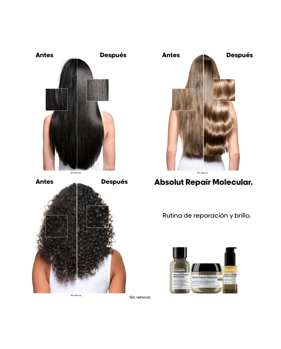 L’Oréal Professionnel Aceite Bifásico Reparador_ 100 Horas Brillo_ Antifrizz_ Protector Térmico_Sin Aclarado_ Cabello Dañado_ Absolut Repair Molecular_ MINI 30ml 3