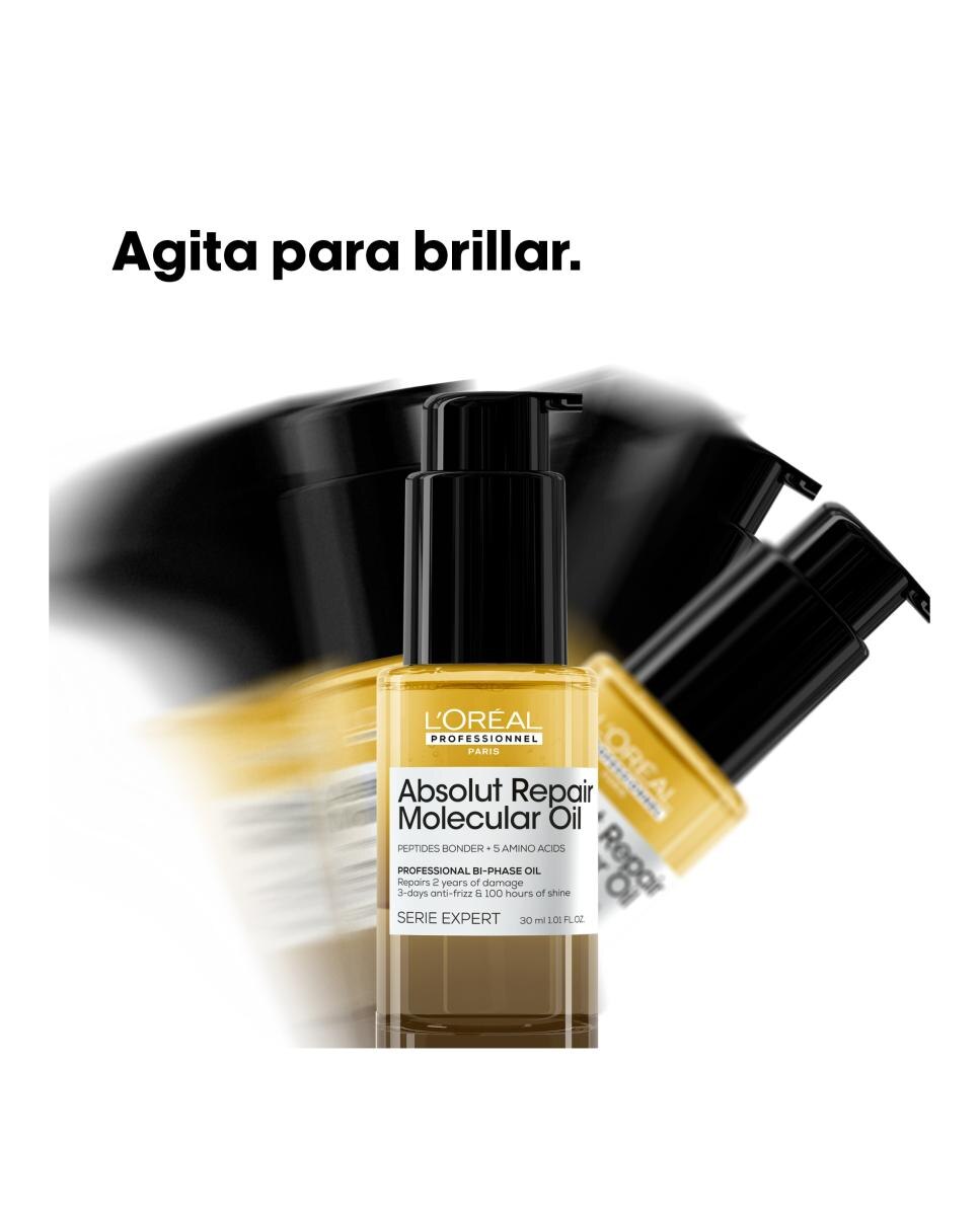 L’Oréal Professionnel Aceite Bifásico Reparador_ 100 Horas Brillo_ Antifrizz_ Protector Térmico_Sin Aclarado_ Cabello Dañado_ Absolut Repair Molecular_ MINI 30ml 5