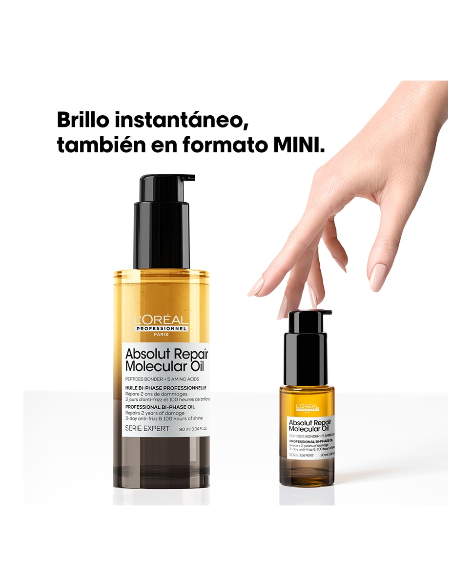L’Oréal Professionnel Aceite Bifásico Reparador_ 100 Horas Brillo_ Antifrizz_ Protector Térmico_Sin Aclarado_ Cabello Dañado_ Absolut Repair Molecular_ MINI 30ml 8