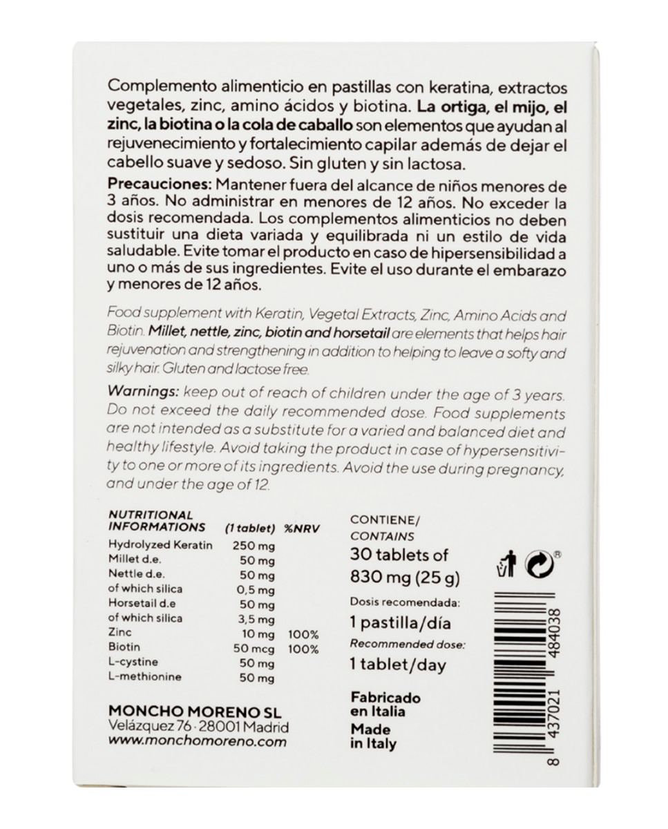 Complemento alimenticio para el crecimiento capilar 25 gr Moncho Moreno 4