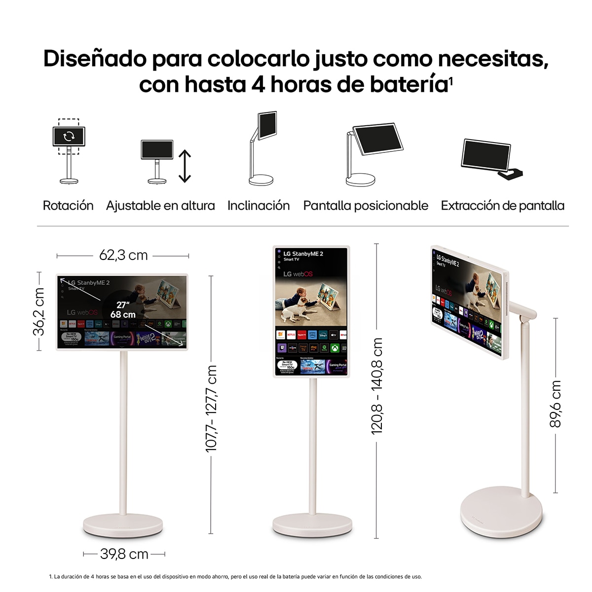 Smart TV LED 67 cm (27") LG StanbyME 2, 60 Hz, QHD, portátil y con pantalla táctil, procesador Inteligente a8 IA, HDR10, webOS 24 Beige-2