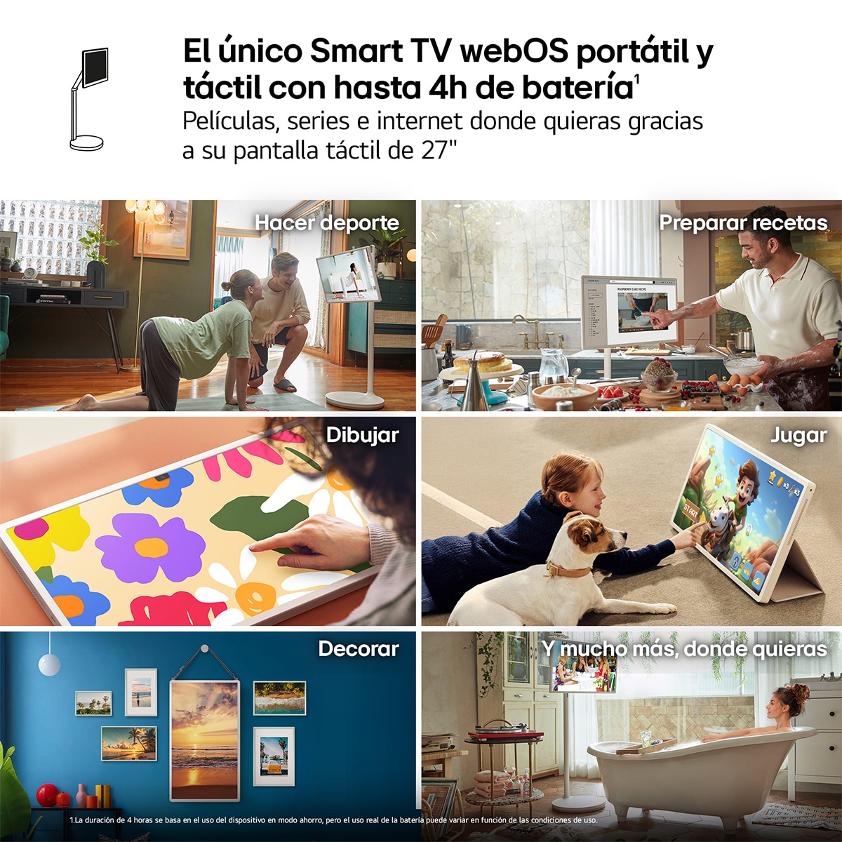 Smart TV LED 67 cm (27") LG StanbyME 2, 60 Hz, QHD, portátil y con pantalla táctil, procesador Inteligente a8 IA, HDR10, webOS 24 Beige-3