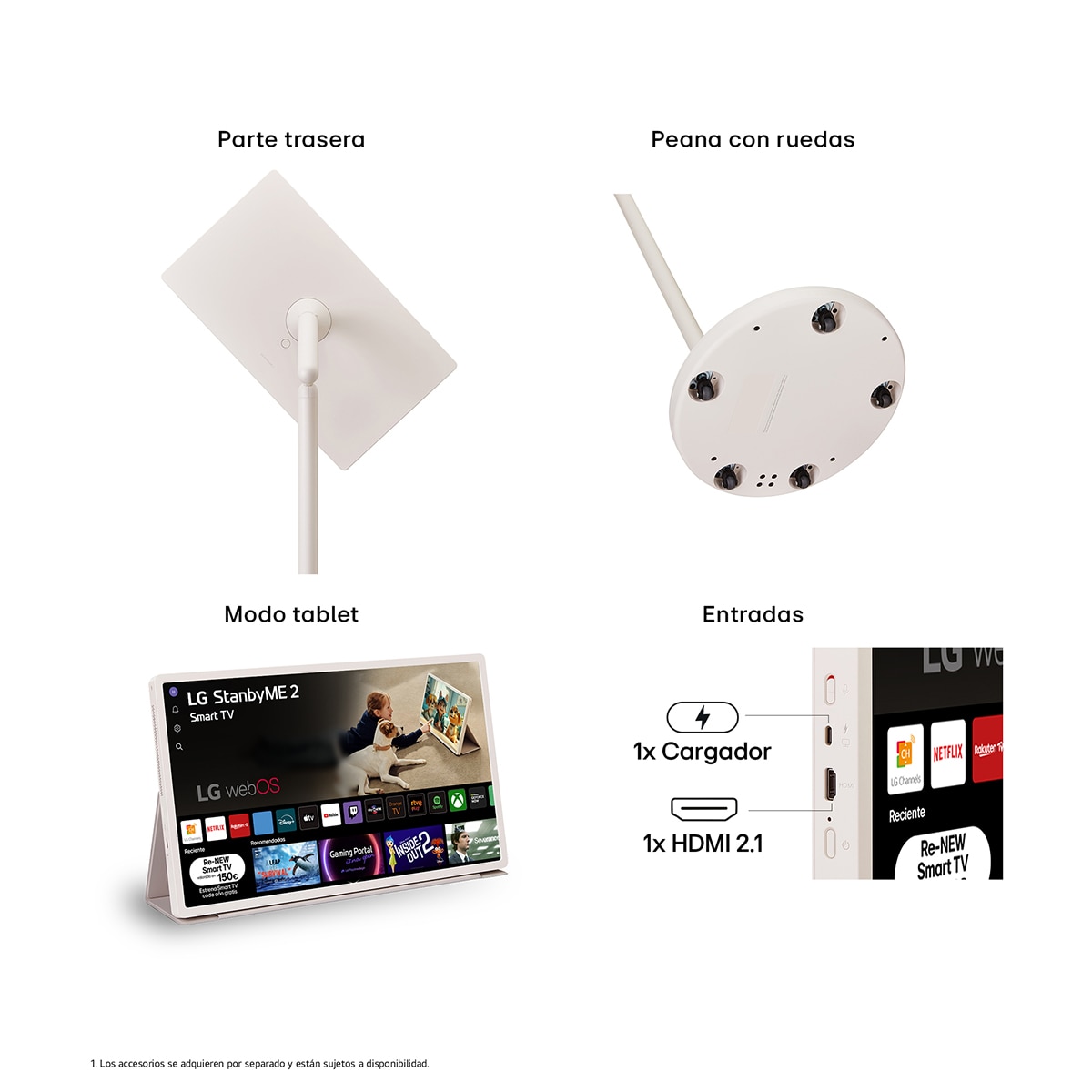 Smart TV LED 67 cm (27") LG StanbyME 2, 60 Hz, QHD, portátil y con pantalla táctil, procesador Inteligente a8 IA, HDR10, webOS 24 Beige-15