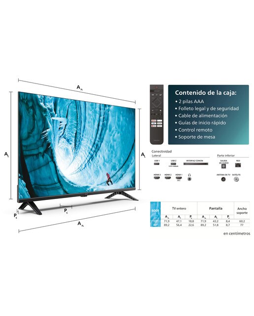 TV LED 80cm (32") Philips 32PHS6009 HD, Dolby Audio, Titan OS, Smart TV Negro mate-3