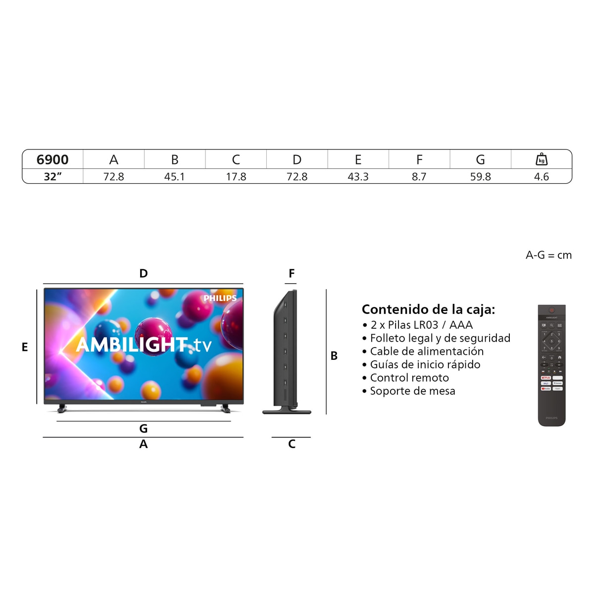 TV LED 80 cm (32") Philips Ambilight 32PFS6900/12 Full HD, Dolby audio, Titan OS, Smart TV Carbón-9