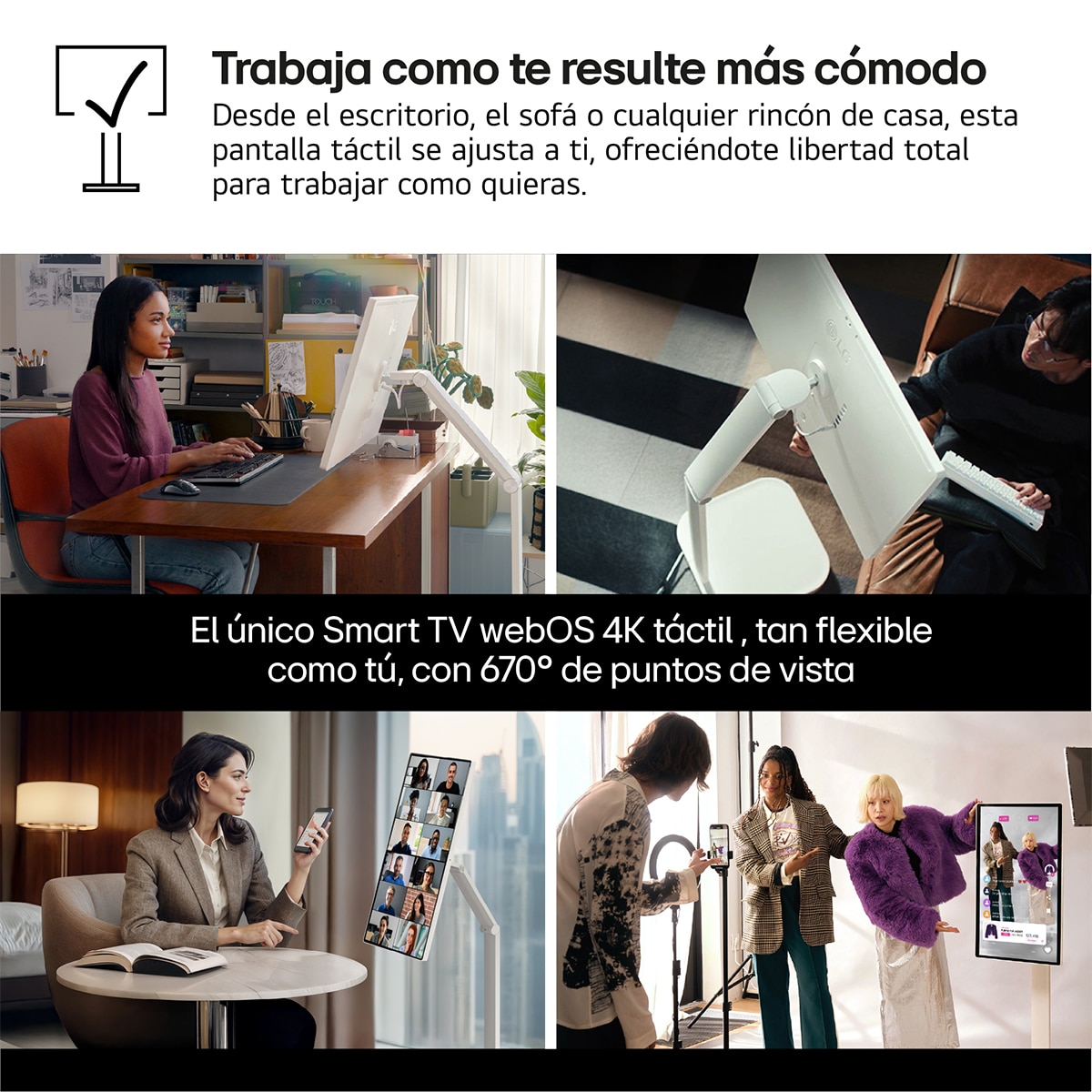 LG Smart Monitor Swing, 80cm (31,5"), 60 HZ, 4K UHD, táctil, LG webOS 24, peana portátil y flexible Blanco-3