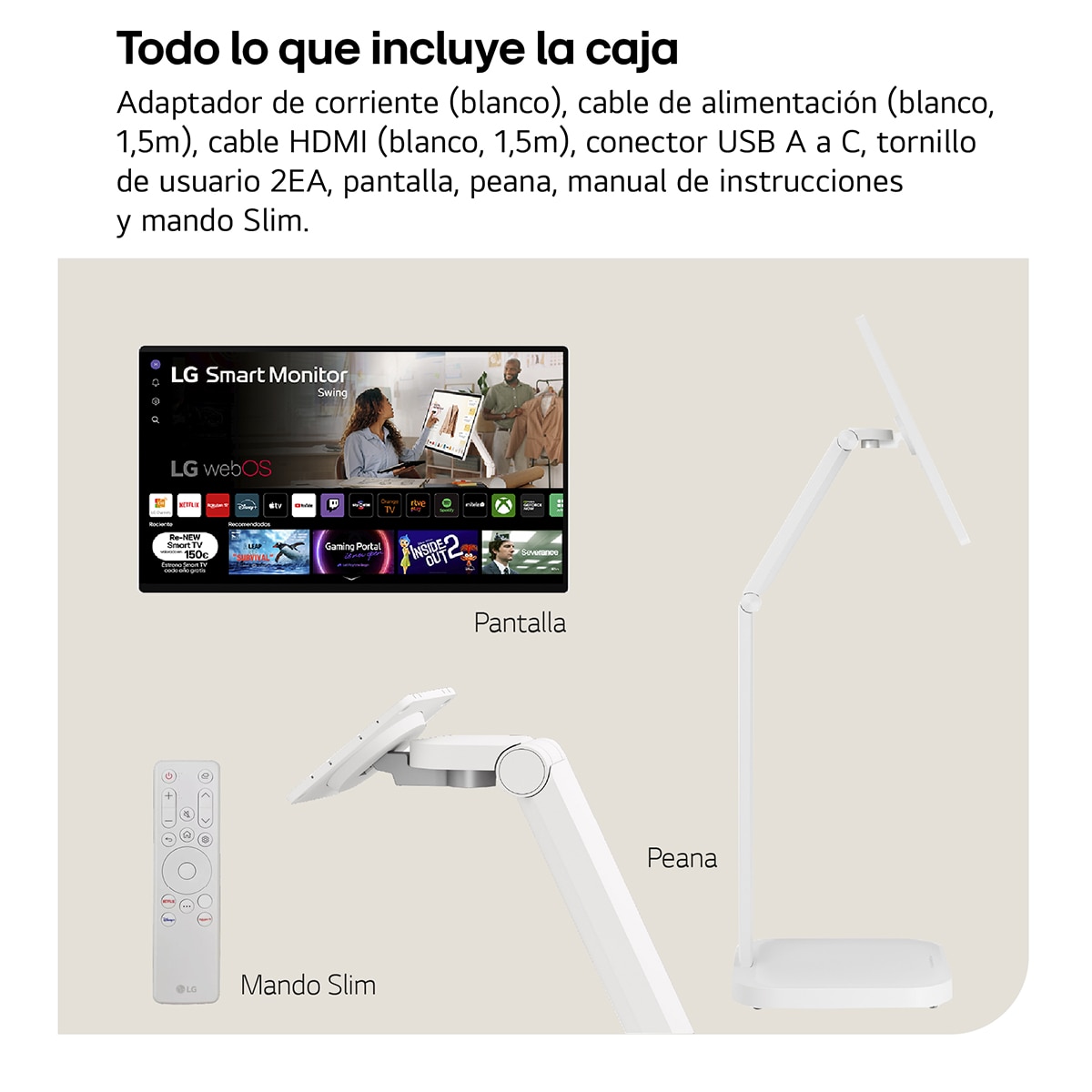LG Smart Monitor Swing, 80cm (31,5"), 60 HZ, 4K UHD, táctil, LG webOS 24, peana portátil y flexible Blanco-15