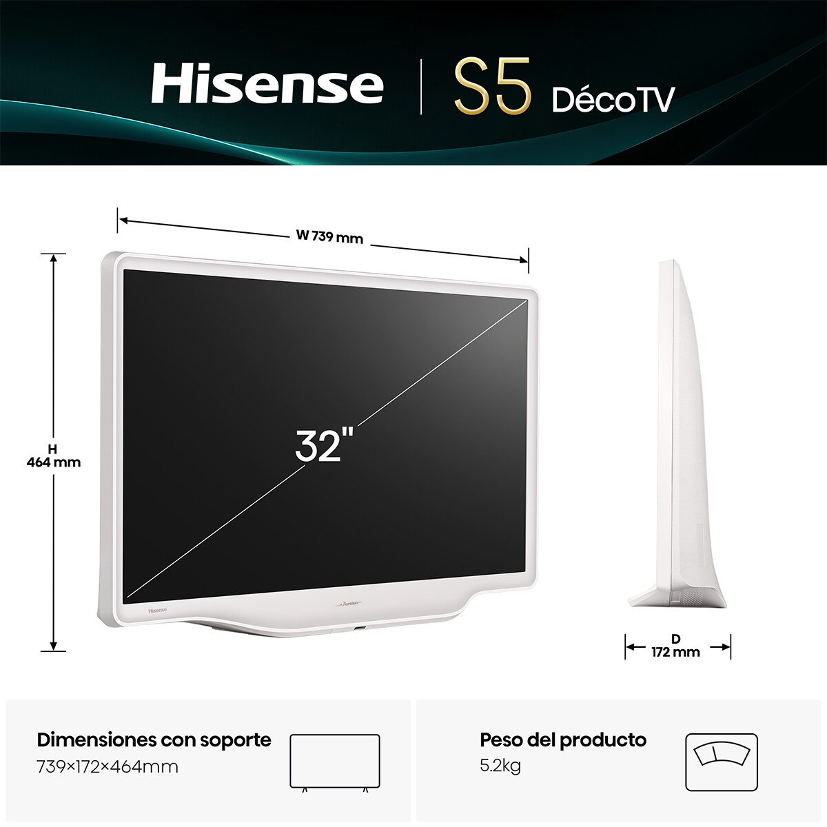 TV QLED 80cm (32") Hisense 32S5Q, Full HD Smart TV con IA Blanco-2