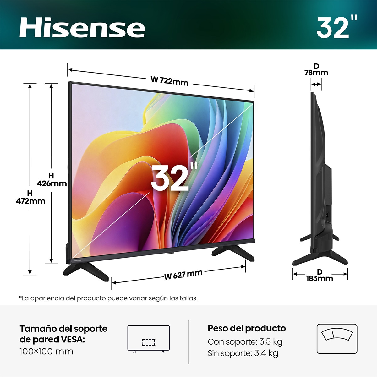 TV LED 32" (80 cm) Hisense 32A4S HD Ready Smart TV Negro-2