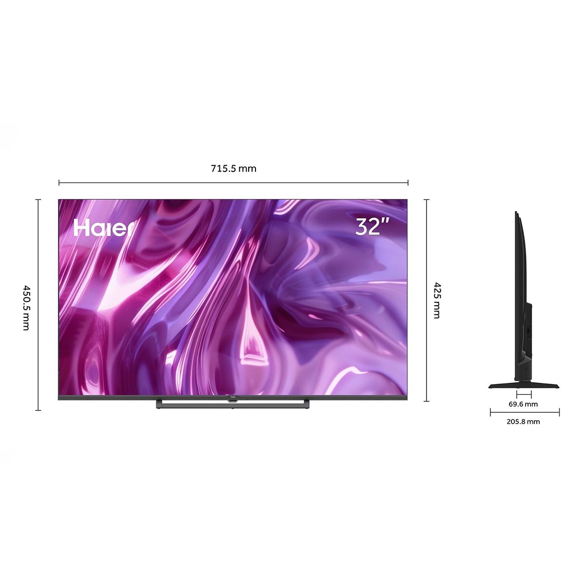 TV QLED (32") Haier S80 H32S80GFX, 60 Hz, Full HD, Smart Google TV, HDR10, Dolby Audio Negro-2