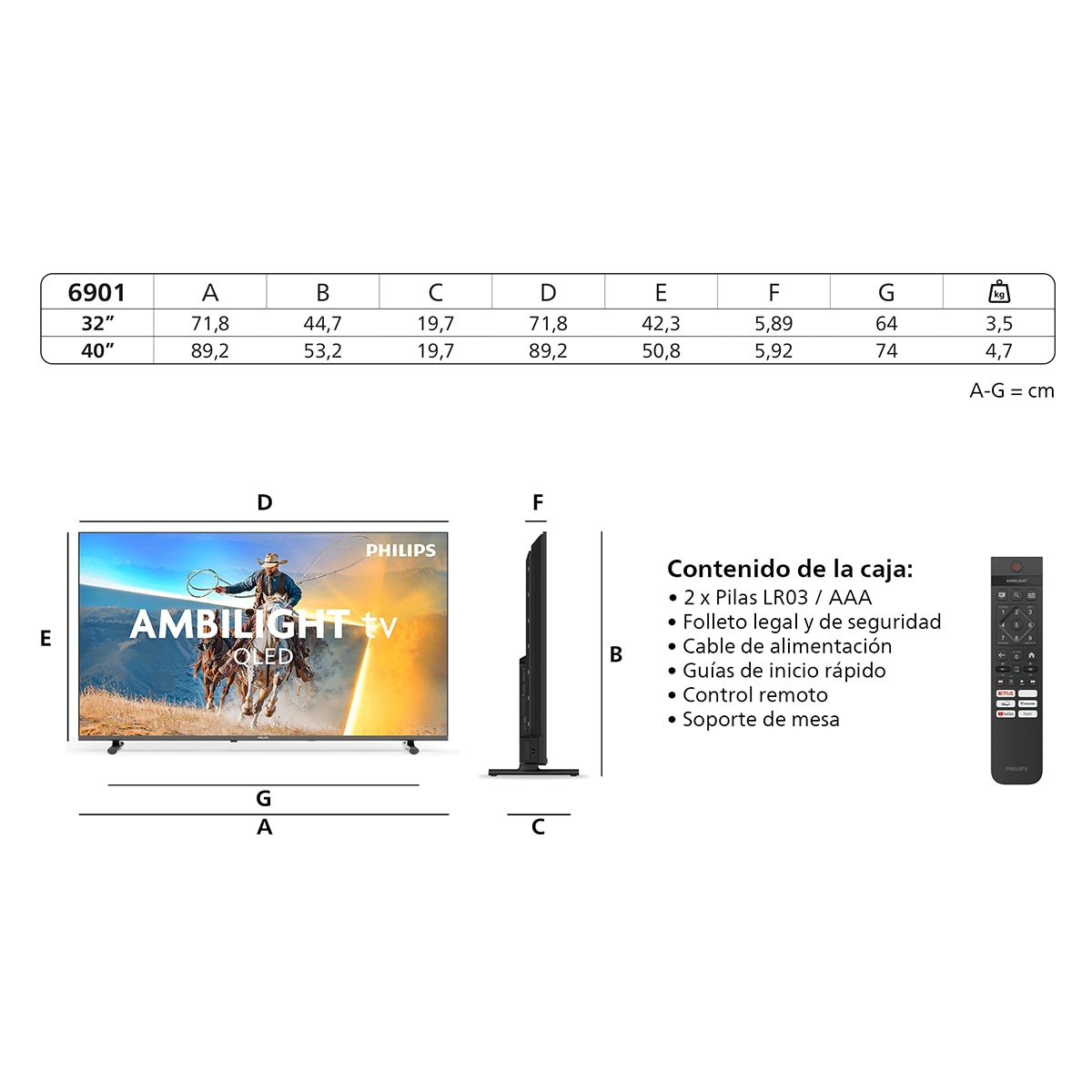 TV QLED 80cm (32") Philips Ambilight 32PQS6901, Full HD, Smart TV, Dolby Audio, Titan OS Negro mate-3