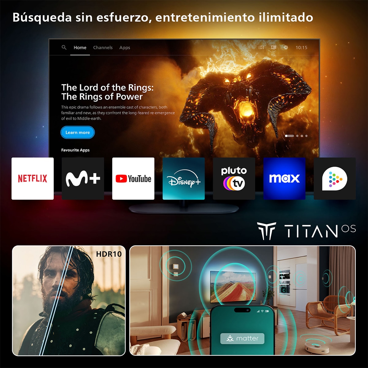 TV QLED 80cm (32") Philips Ambilight 32PQS6901, Full HD, Smart TV, Dolby Audio, Titan OS Negro mate-7
