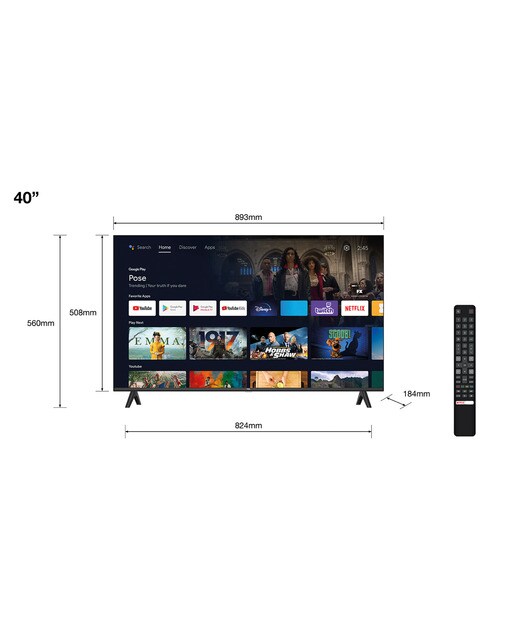 TV LED 101 cm (40") TCL 40S54, Full HD Android TV, compatible Google Assistant, Chromecast y Google Home, Diseño sin marco Negro-2