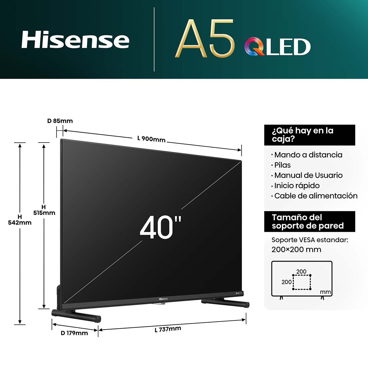 TV QLED 100cm (40") Hisense 40A5NQ Full HD Smart TV Negro-2