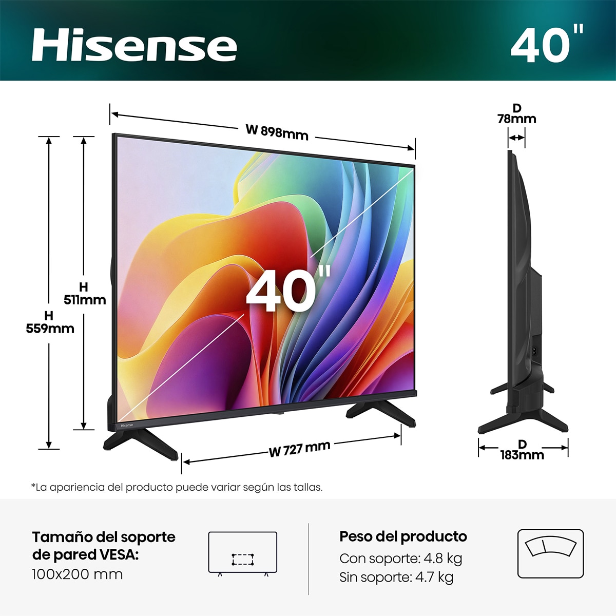 TV LED 40" (100 cm) Hisense 40A4S Full HD Smart TV Negro-2