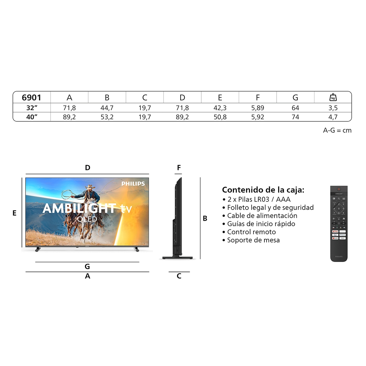 TV QLED 100cm (40") Philips Ambilight 40PQS6901, Full HD, Smart TV, Dolby Audio, Titan OS Negro mate-3