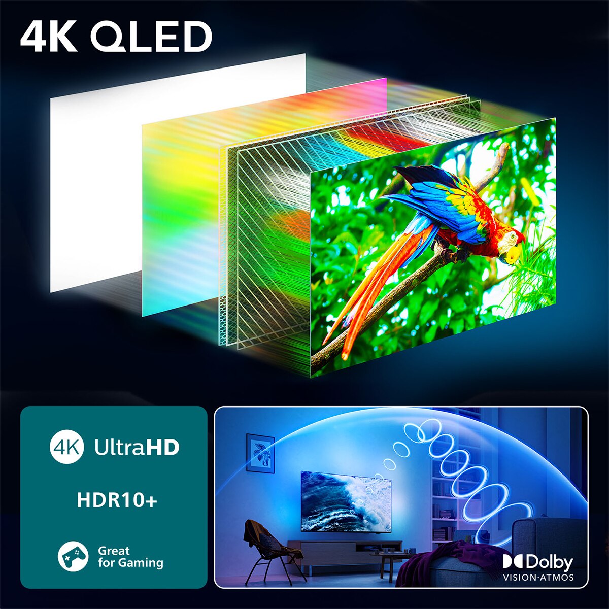 TV QLED 108 cm (43") Philips Ambilight 43PUS9010/12 UHD 4K, Dolby Vision y Dolby Atmos, Titan OS, Smart TV Carbón-4