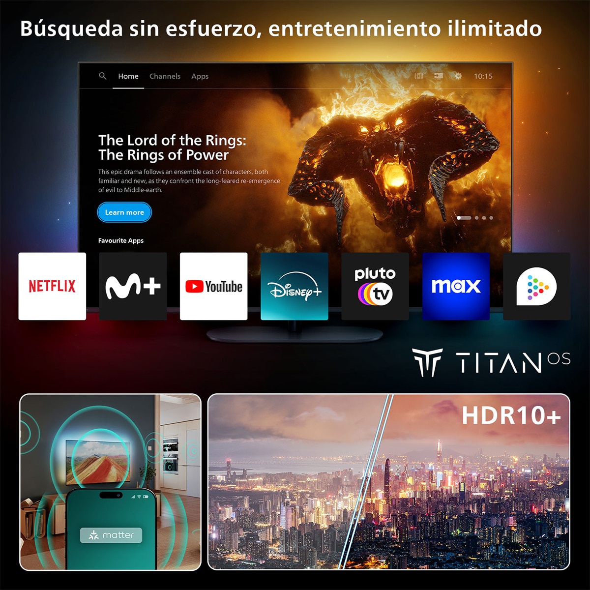 TV LED 108 cm (43") Philips Ambilight 43PUS8010/12 UHD 4K, Dolby Atmos, Titan OS, Smart TV Negro mate-6