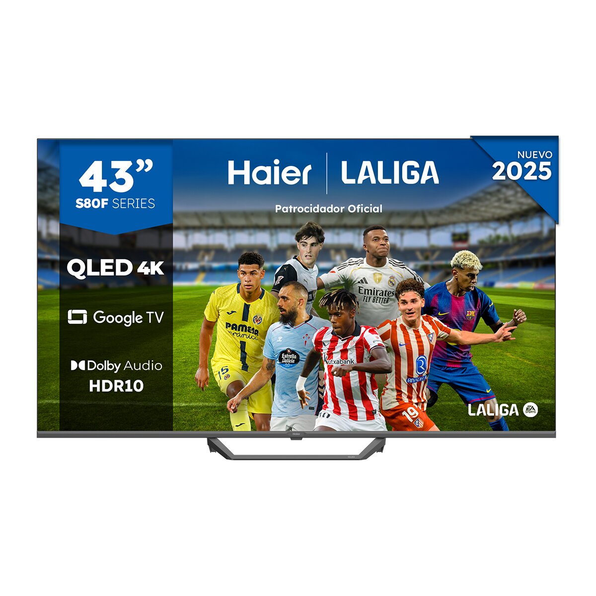 Imagen 0 de TV QLED 108 cm (43") Haier H43S80FUX UHD 4K, Peana central, Smart Google TV, HDR10, Gaming 120Hz, Dolby Audio