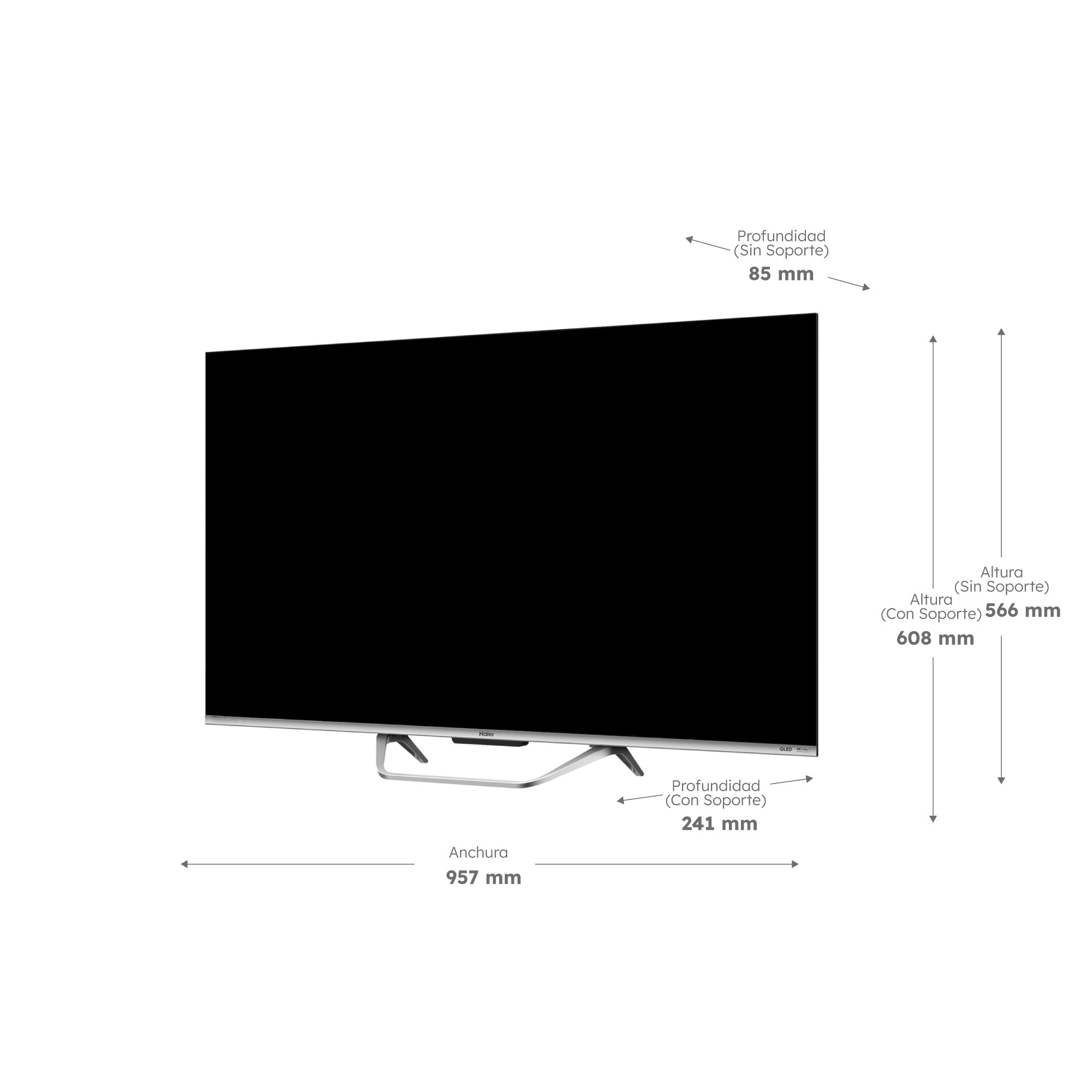 TV QLED 108 cm (43") Haier H43Q80FUX UHD 4K, Peana central, Smart Google TV, HDR10+, Dolby Atmos & Vision, Gaming 120Hz Plata-2