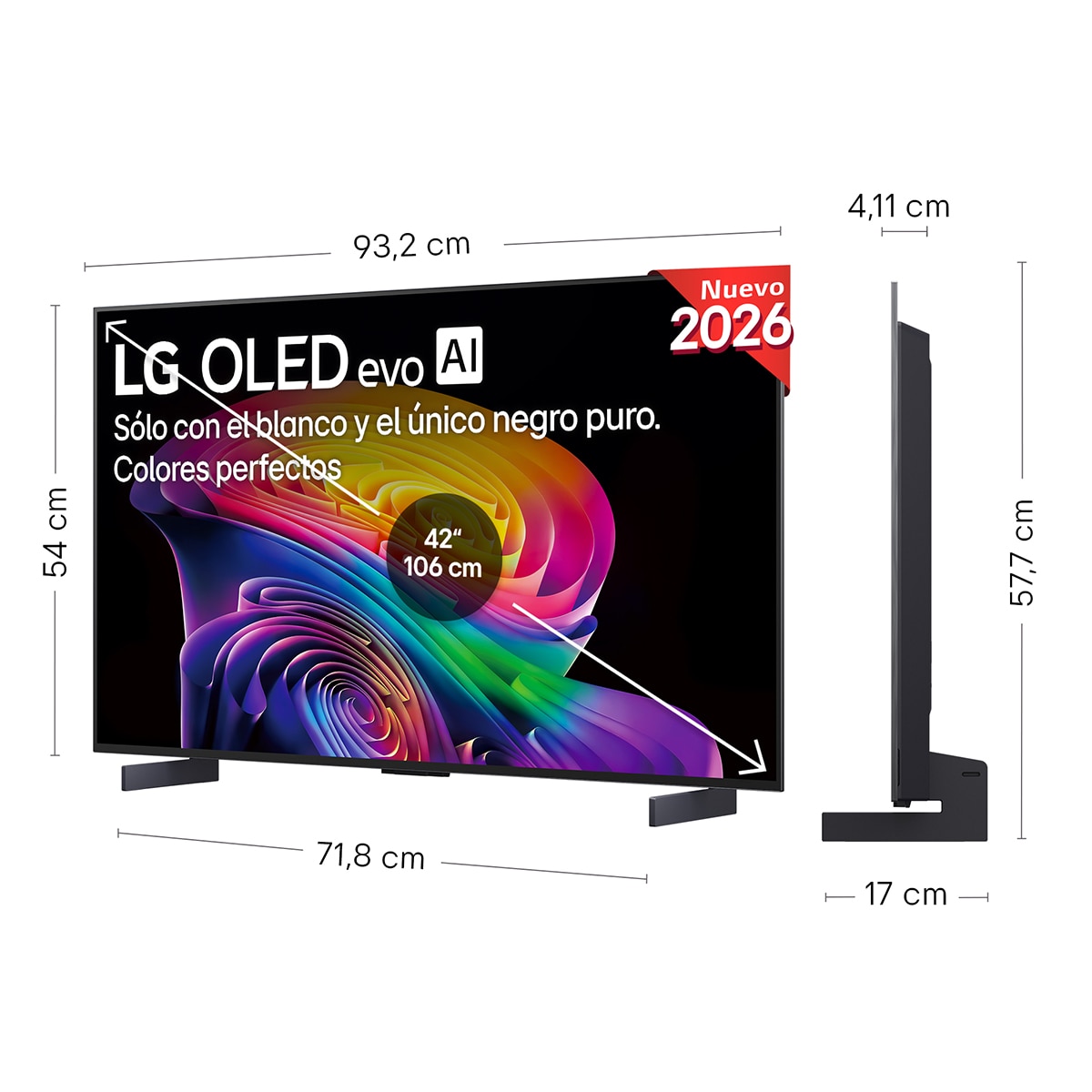 TV OLED evo 106 cm (42") LG OLED42C66LB 4K, Smart TV, AI, C6 - Gris oscuro / Negro Gris oscuro / Negro-2