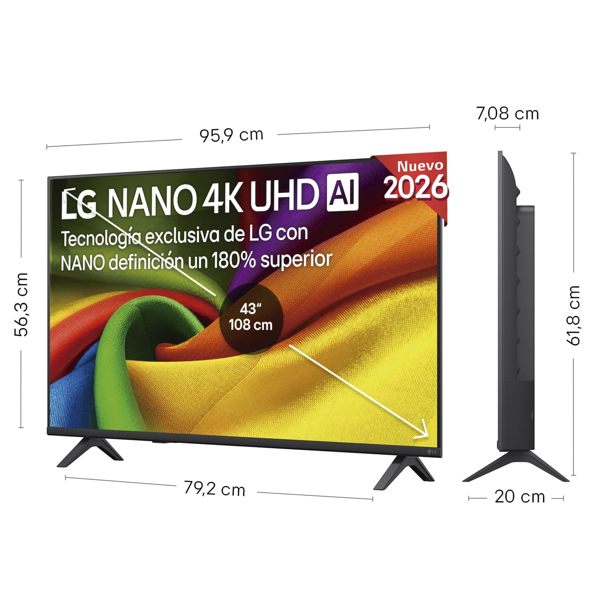 Smart TV LG NANO 4K UHD AI NU90 108 cm (43") 43NU900B6LA 4K 2026 Gris oscuro / Negro-2