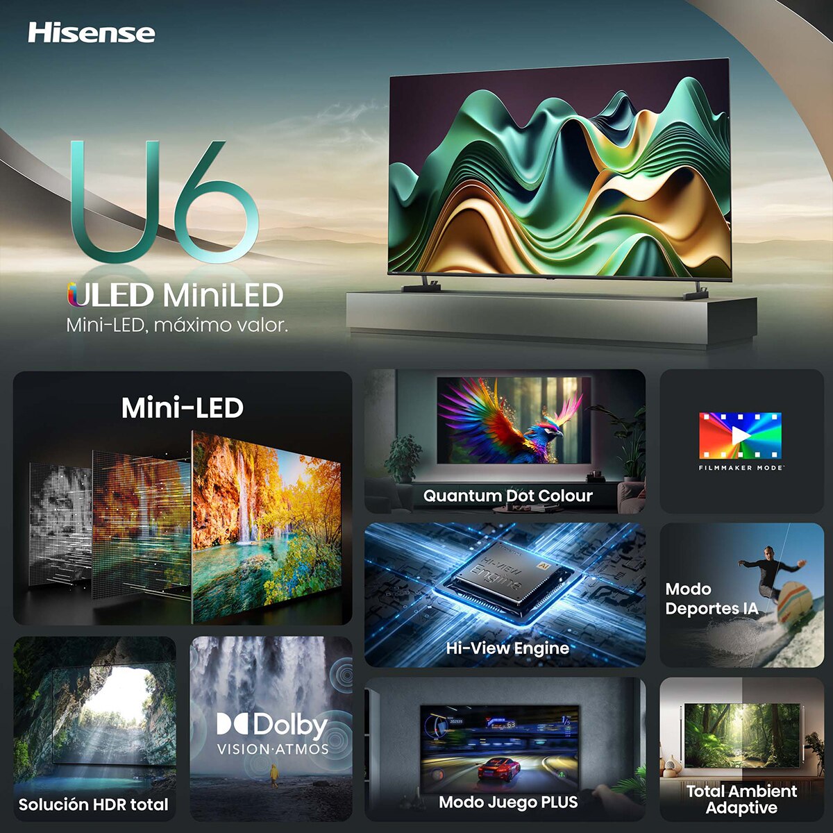 TV MiniLED 127cm (50") Hisense 50U6NQ UHD 4K Smart TV Gris oscuro / Negro-14