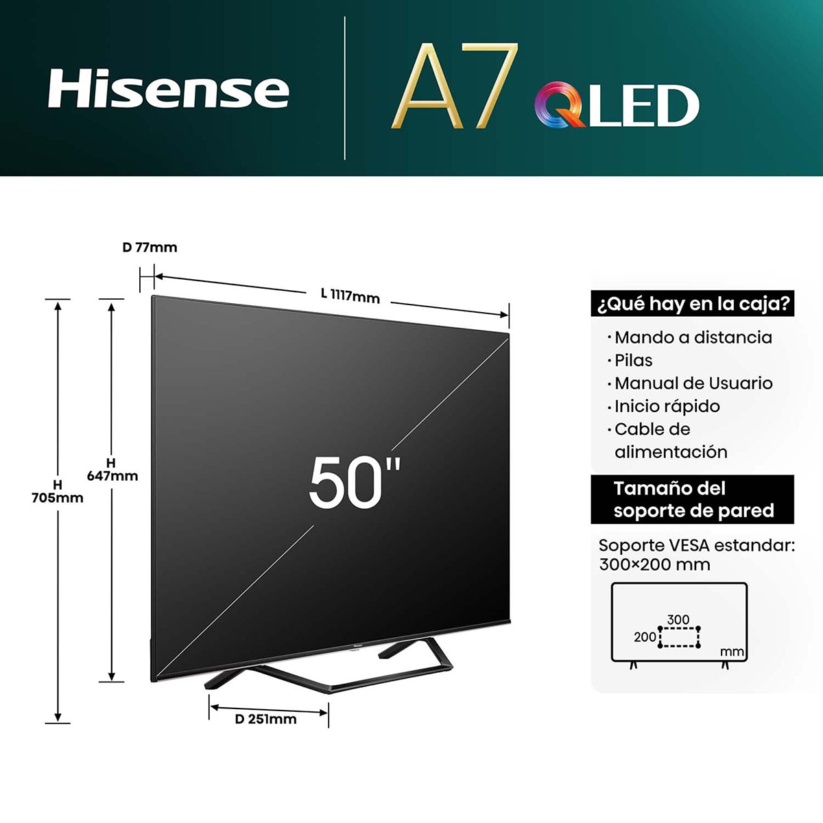 TV QLED 127cm (50") Hisense 50A7NQ UHD 4K Smart TV Gris carbón-2
