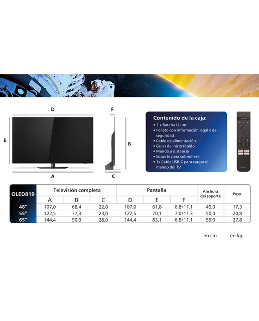 TV OLED 121cm (48") Philips Ambilight 48OLED819 UHD4K, Dolby Vision y Dolby Atmos, Google TV, Smart TV Cromado-3