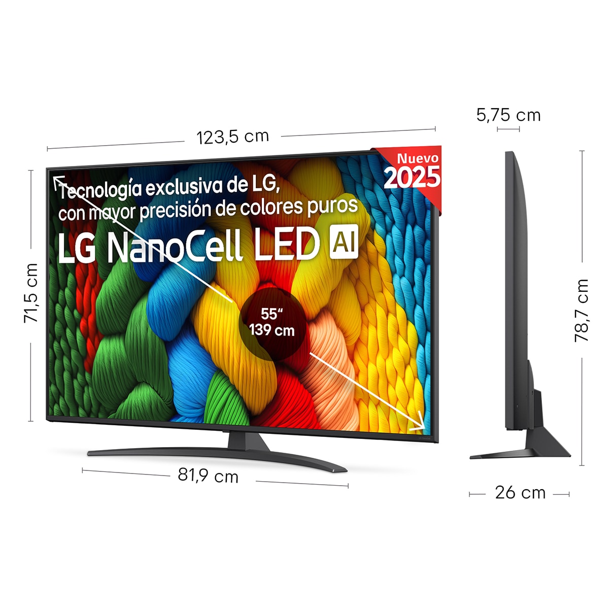 TV LED NanoCell AI 139cm (55") LG 55NANO81A6A, 4K Smart TV Negro-2
