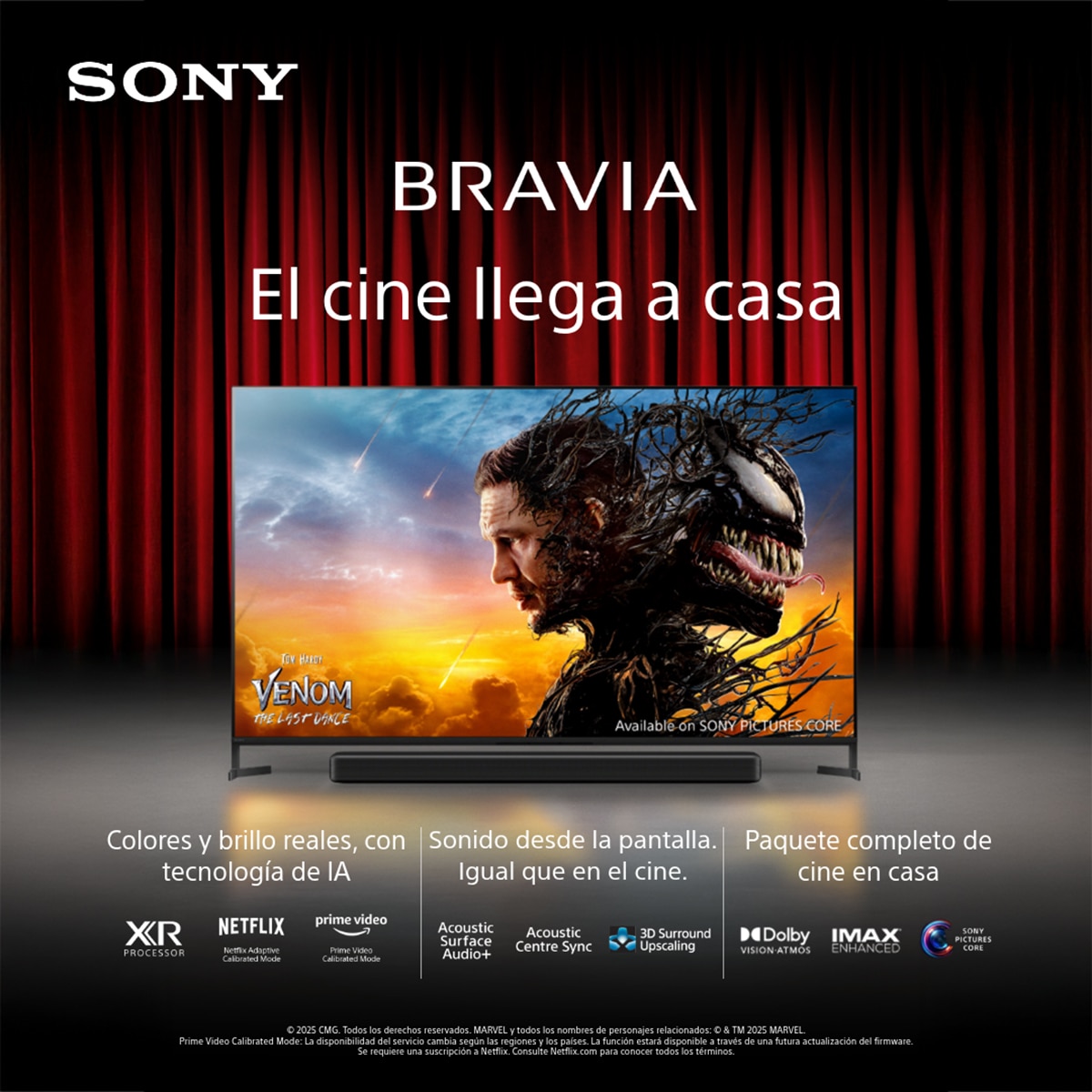 TV 55" Sony BRAVIA 8 II K55XR8M25BP OLED, 4K HDR, 120Hz, Google TV, Smart TV, Procesador AI XR, Acoustic Surface Audio, Dolby Vision, Dolby Atmos 3