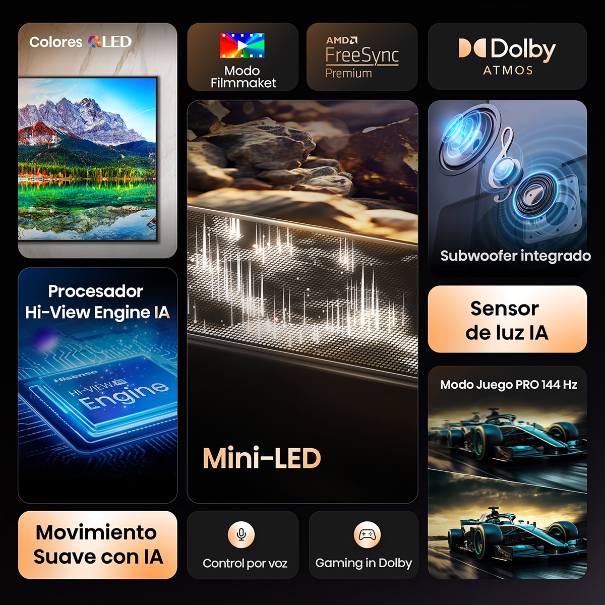TV MiniLED 126 cm (50") Hisense 50E8Q, UHD 4K, Smart TV Gris carbón-3