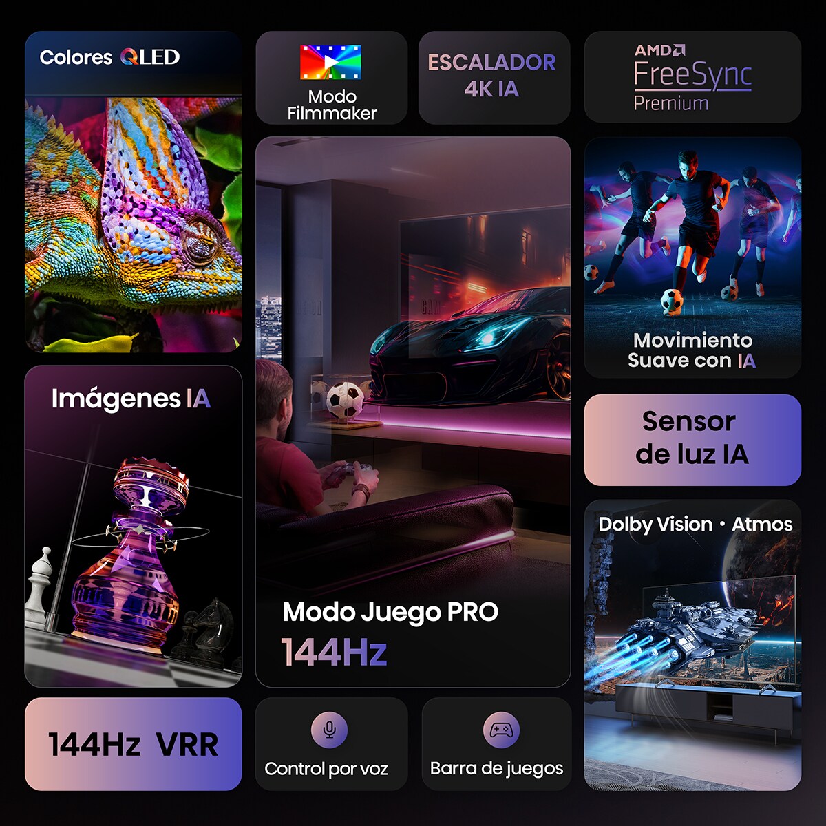 TV QLED 139 cm (55") Hisense 55E7Q Pro, UHD 4K, Smart TV Gris carbón-3