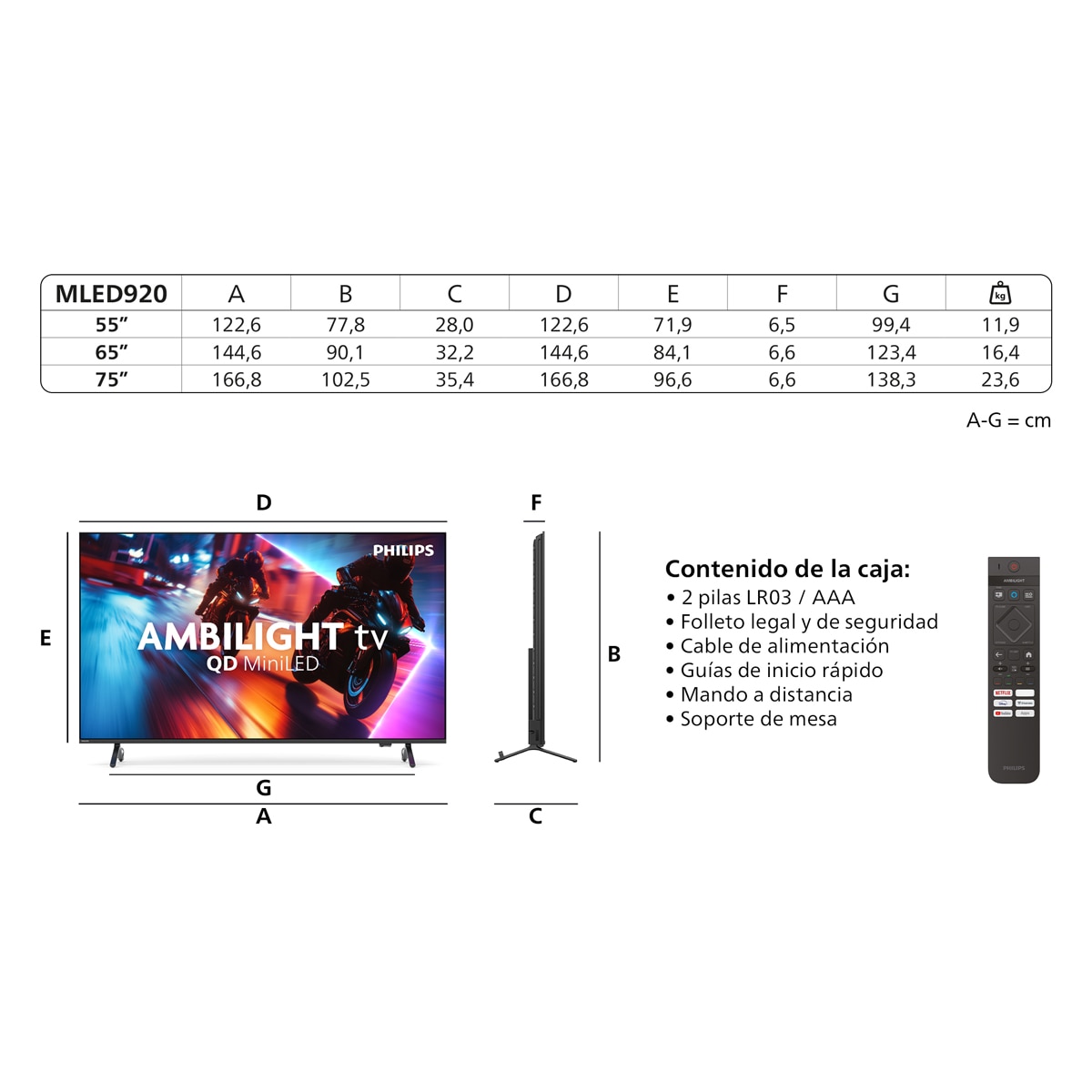 TV QD-MiniLED 139 cm (55") Philips Ambilight 55MLED920/12 UHD 4K, Dolby Vision y Dolby Atmos, Titan OS, Smart TV Negro-3