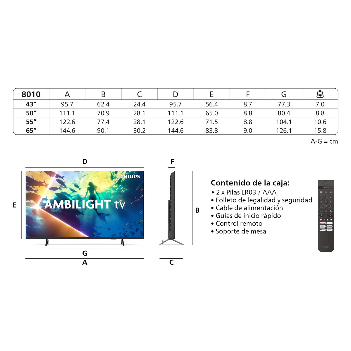 TV LED 126 cm (50") Philips Ambilight 50PUS8010/12 UHD 4K, Dolby Atmos, Titan OS, Smart TV Negro mate-10