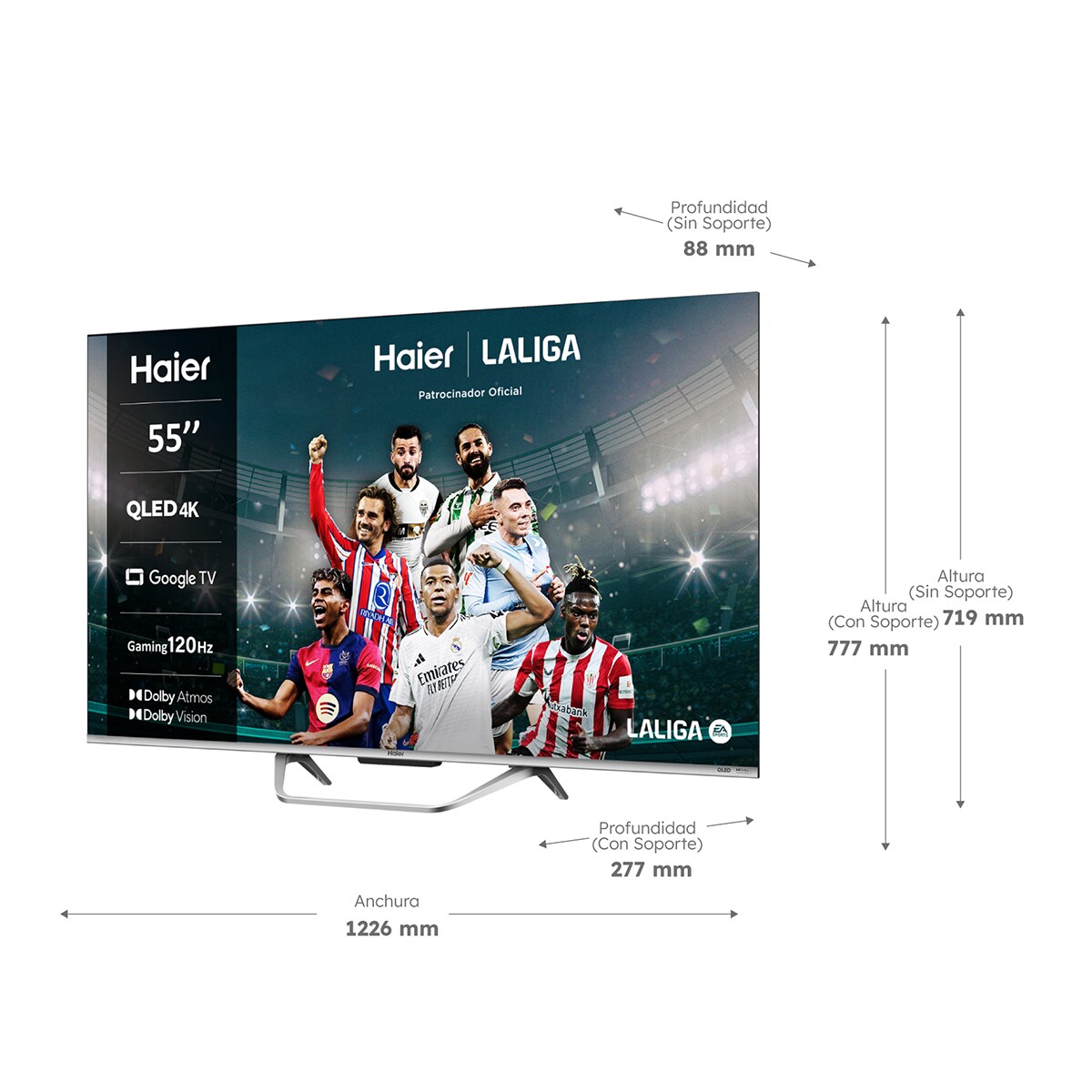 TV QLED 139 cm (55") Haier H55Q80FUX UHD 4K, Peana central, Smart Google TV, HDR10+, Dolby Atmos & Vision, Gaming 120Hz Silver-3