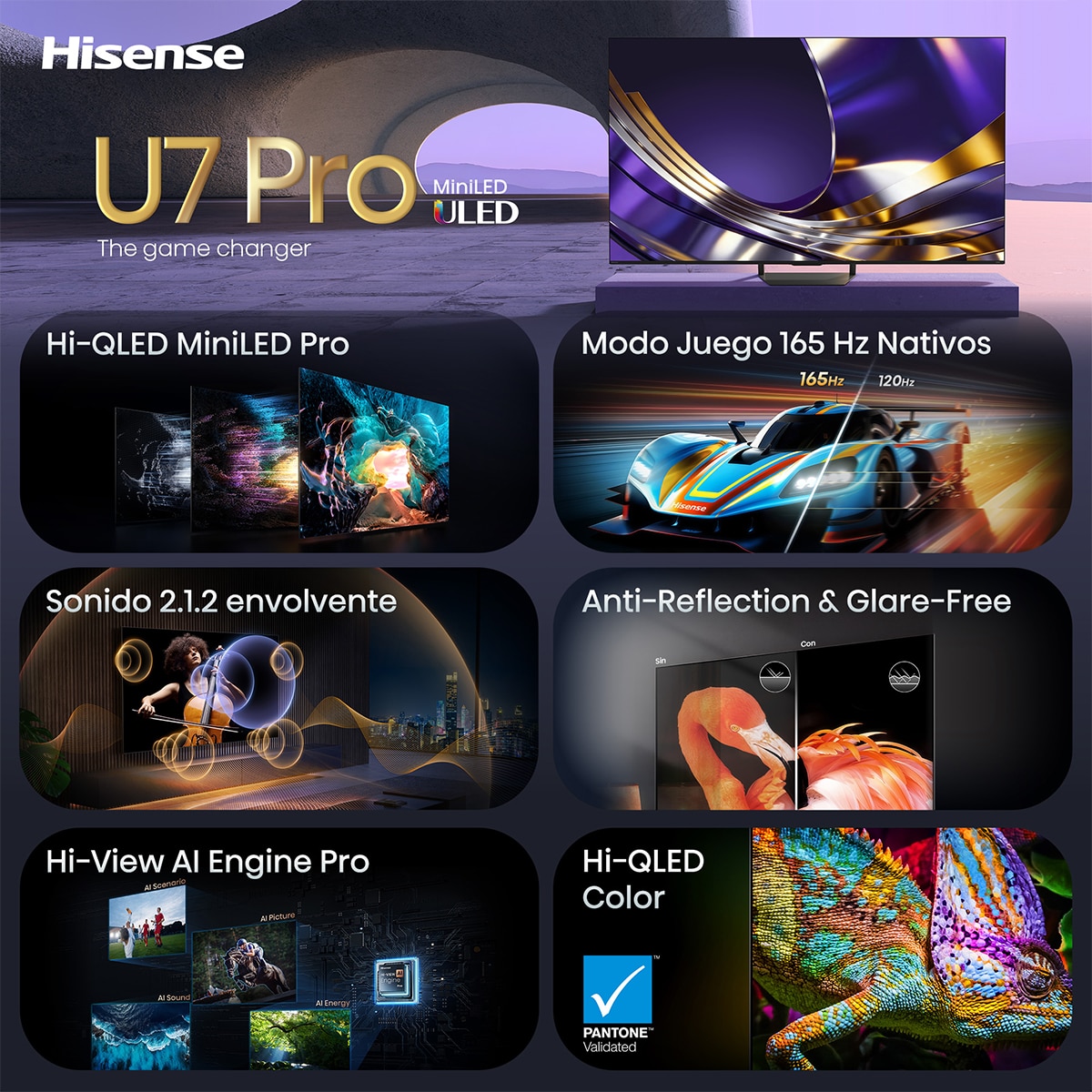 TV Mini LED 55" (139 cm) Hisense 55U7S PRO UHD 4K Smart TV con IA Aluminio / Gris carbón-4