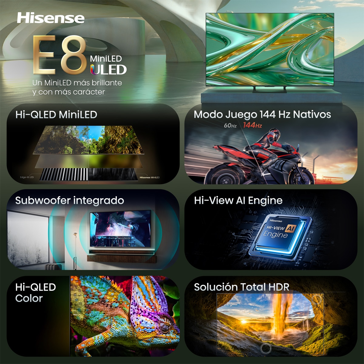 TV Mini LED 55"(139 cm) Hisense 55E8S UHD 4K Smart TV con IA Gris carbón-3