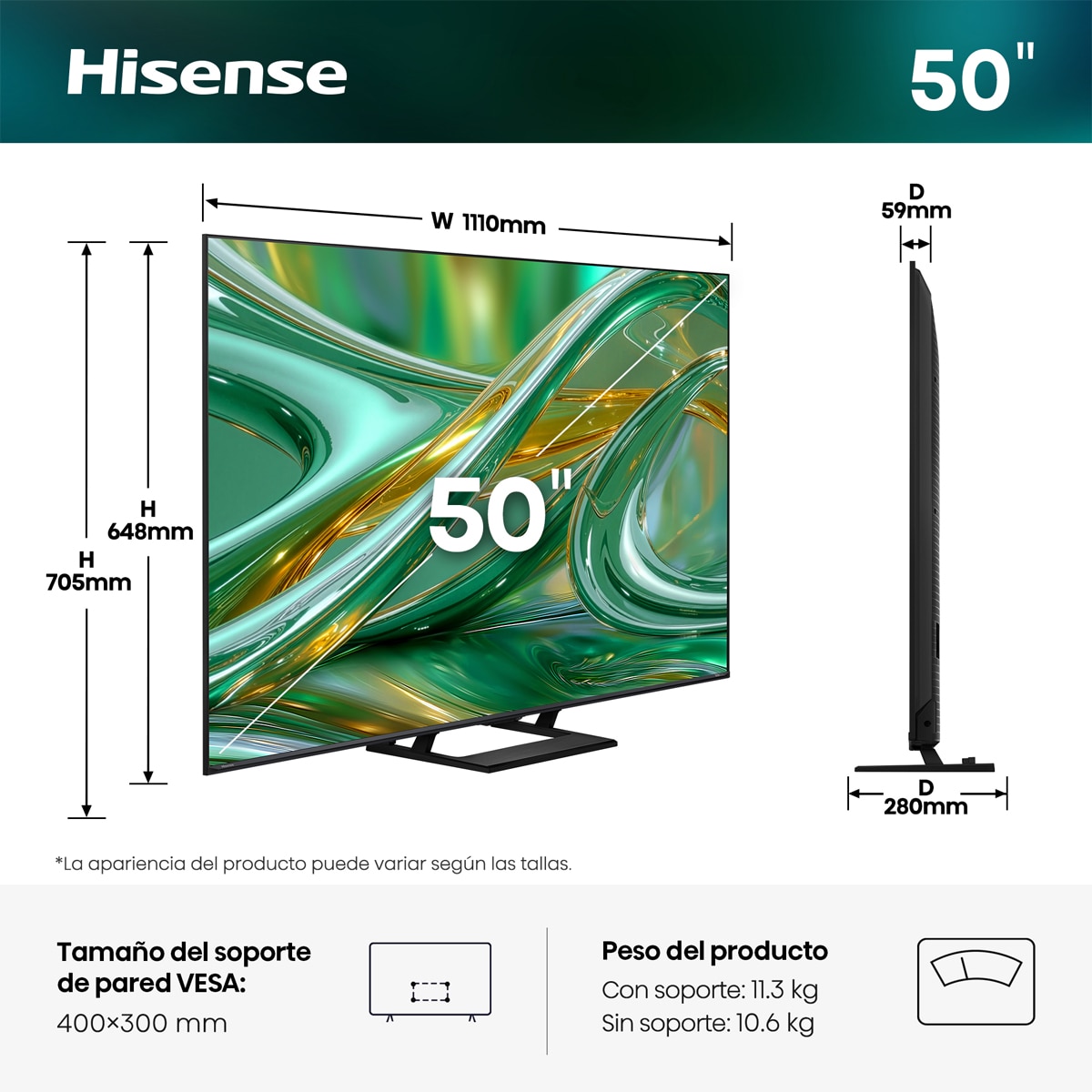 TV Mini LED 50"(126 cm) Hisense 50E8S UHD 4K Smart TV con IA Gris carbón-2