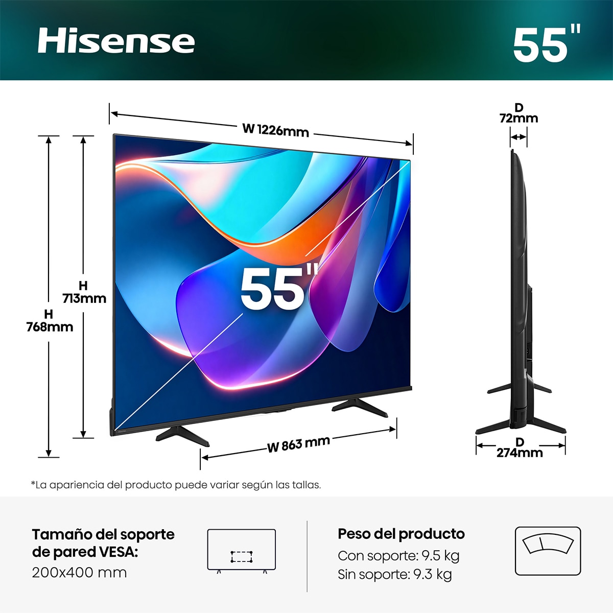 TV LED 55" (139 cm) Hisense 55A6S UHD 4K Smart TV con IA Negro-2
